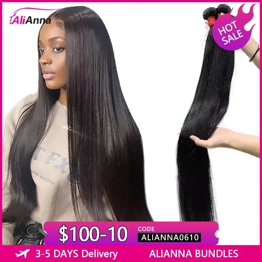 Brazilian Hair Weave Bundles Straight Human Hair Bundles 30 Inch Bundles Hair Extensions 10A 36 38 40 Inch Human Hair Bundles - MaJuah