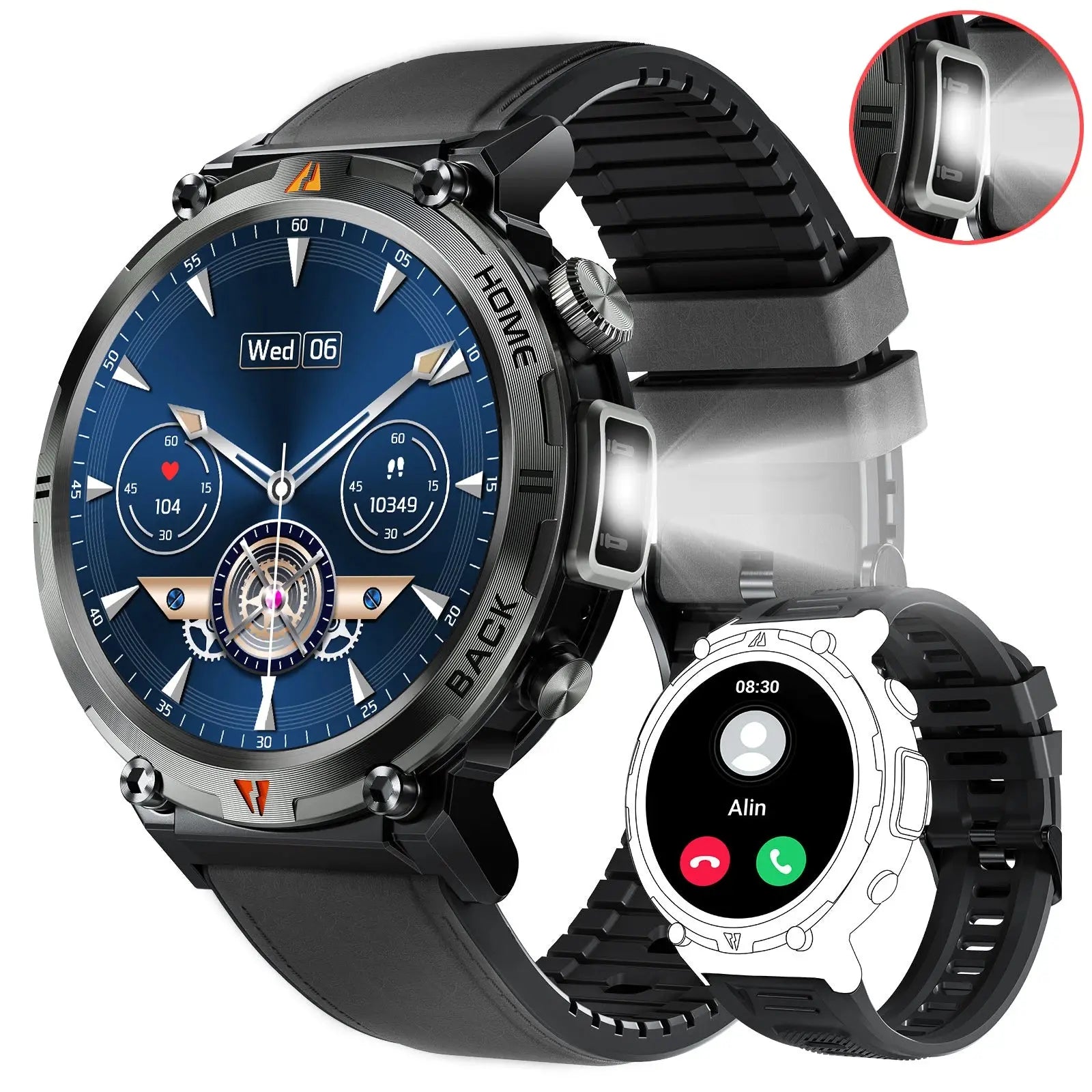 EIGIIS KE3 Bluetooth Call Smart Watch Men Full Touch Screen Health Monitor Clock With Flashlight Men SmartWatch For IOS Android - MaJuah