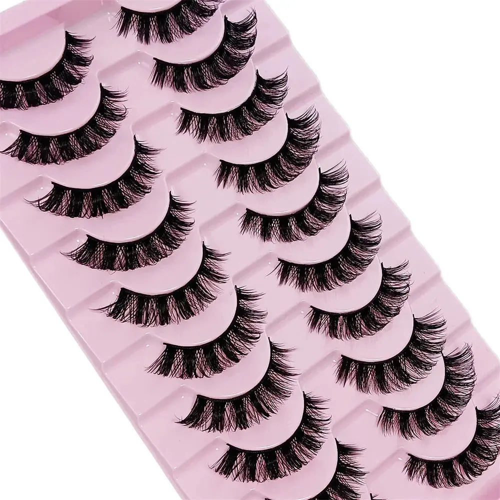 10 Pairs DD Curl Russian Strip Lashes Fluffy Volume False Eyelashes DD Curl Dramatic Messy Faux Mink Fake Lashes Make Up - MaJuah