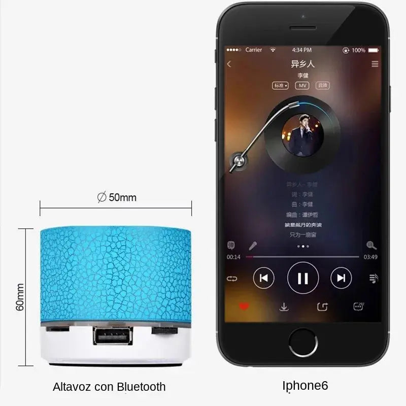 A9 Mini Portable Speaker Bluetooth Wireless Car Audio Dazzling Crack LED Lights Subwoofer Support TF SD Card USB Charging For PC - MaJuah