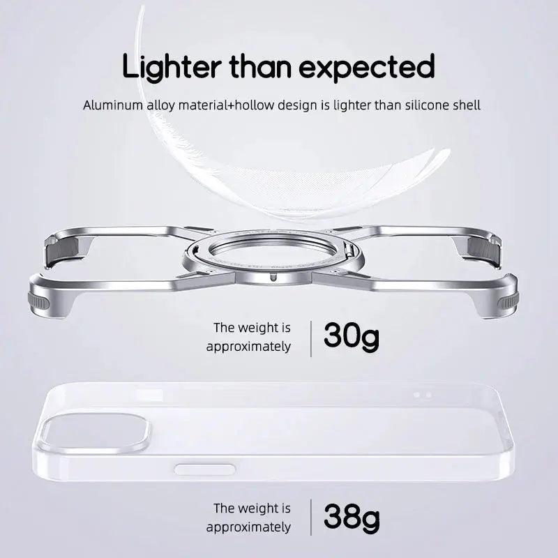 Metal Aluminium Alloy Magnetic Frameless Phone Case For iPhone 14 13 15 Pro Max 360° Stand Rimless Bumper Shockproof Metal Cover - MaJuah