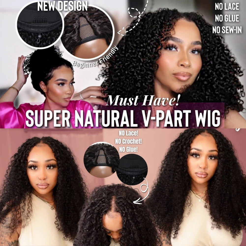 UNICE Hair EasiContour Jerry Curly V Part Wig 100% Human Hair Seamless Edge Upgrade U Part Wig Beginner Friendly Human Hair Wigs, Ships From - United States
