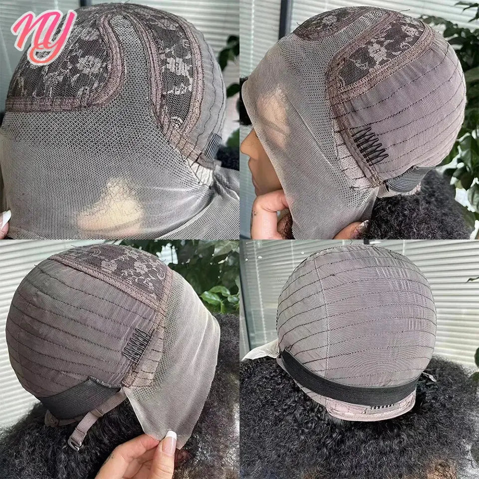 Afro Kinky Curly Lace Front Wig Brazilian Remy Human Hair HD Lace Natural Hairline 13X4X2 Glueless Afro Short Bob Human Hair Wig - MaJuah