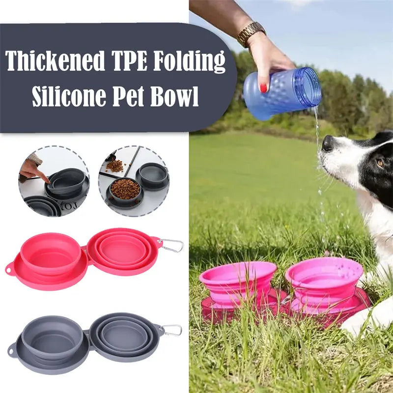 Rubber Foldable Double Bowl Pet Feeding Bowl Pets Supplies Dog Cat Bowls - MaJuah