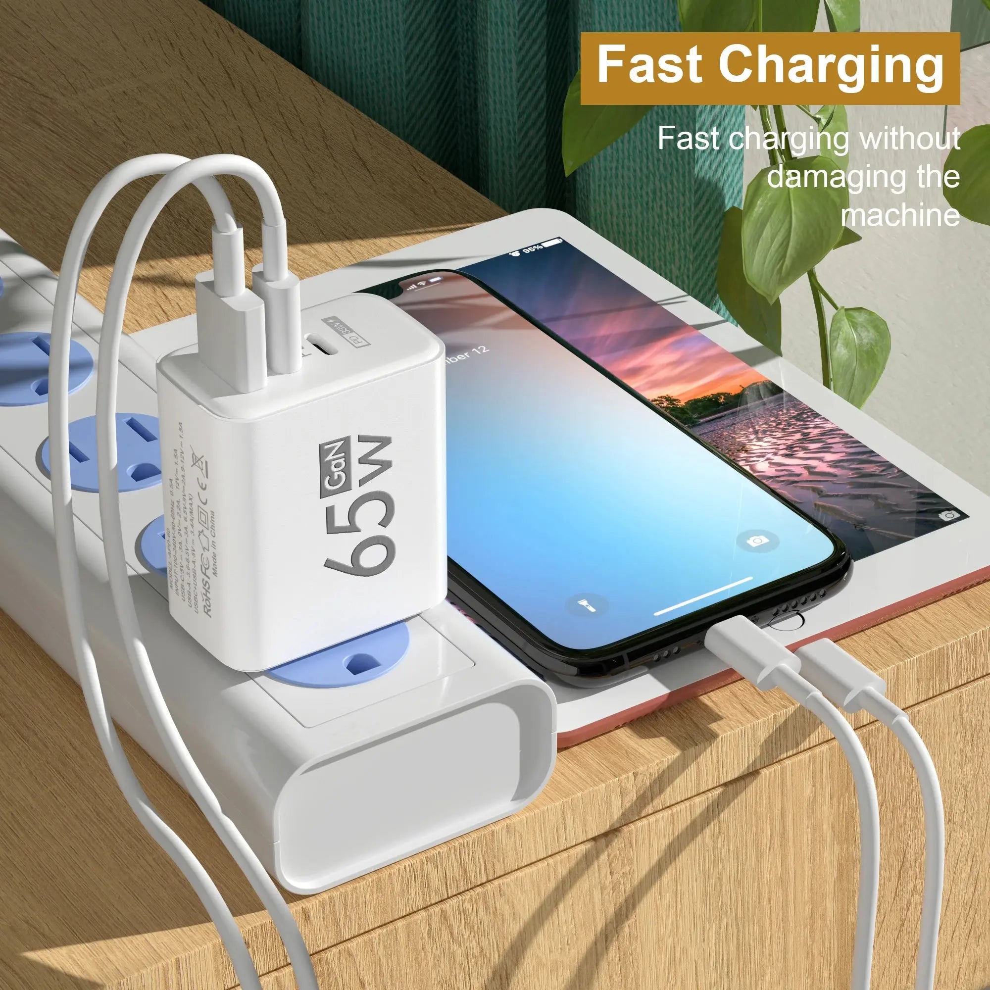 65W GaN USB Fast Charger for iPhone 14, 15 Pro, Xiaomi, Samsung, and more - MaJuah