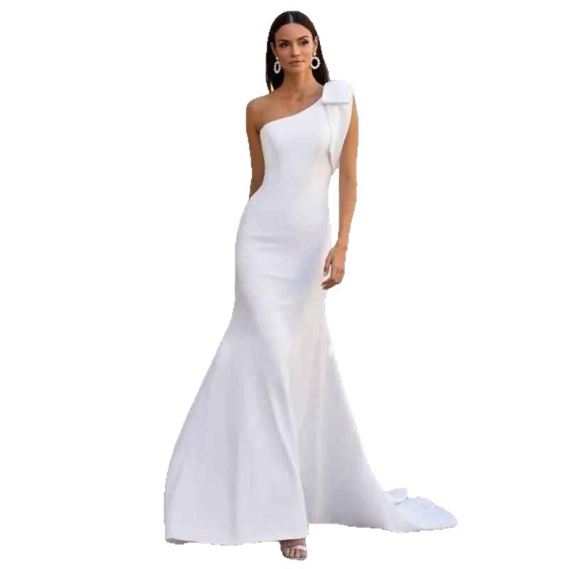 Fishtail Wedding Dress Slimming Long One-shoulder Gown CozyPet Store