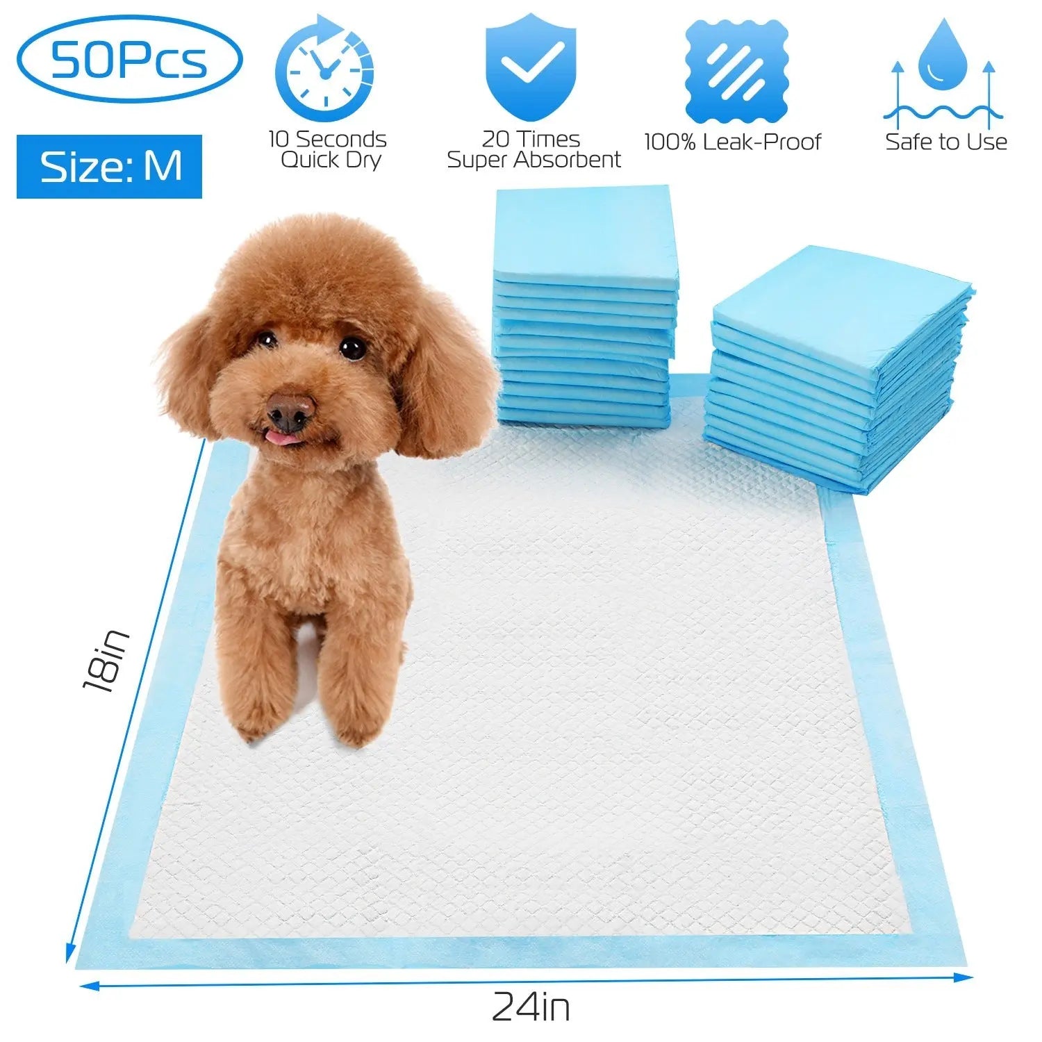 50Pcs Per Set Dog Training Pads Puppy Pee Pads Cat Wee Mats Potty-Train 24in X 18in M - MaJuah