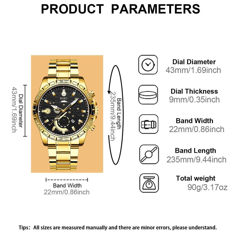 Men's Steel Belt Business Calendar Quartz Watch Suit - MaJuah
