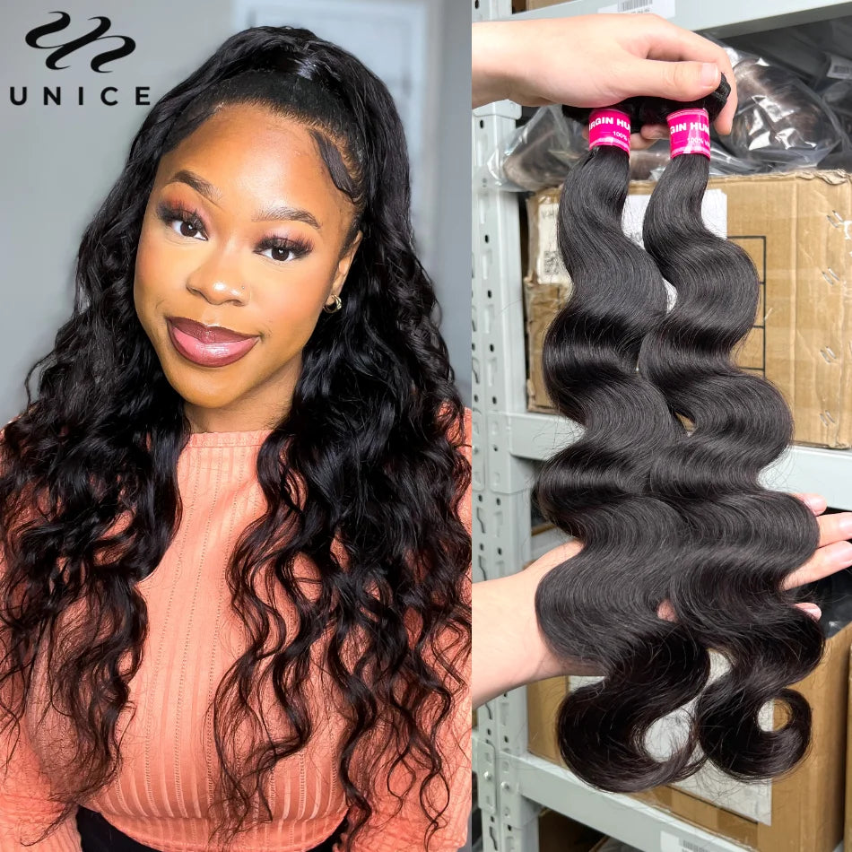 UNICE Hair Body Wave Human Hair Bundles Brazilian Virgin Hair Bundles Natural Color 100% Human Hair Weave 1/3/4 Bundles Deal