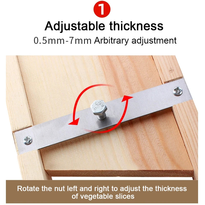 Wooden Adjustable Vegetables Cutter 0.5-7mm Slicer for Potato,Tomato and Onion Cabbage Shredder Chip Fruit Chopper