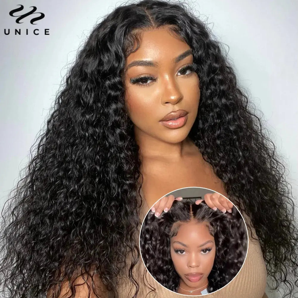Unice Hair Pre Cut Pre Bleached 7x5 Lace Wear Go Glueless Wig 100% Human Hair Natural Color Water Wave Lace Front Wig - MaJuah