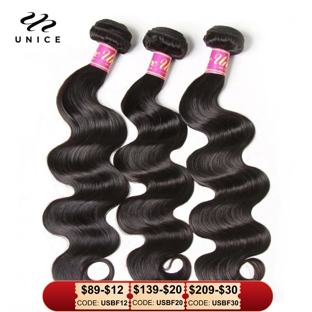 UNICE Hair Body Wave Human Hair Bundles Brazilian Virgin Hair Bundles Natural Color 100% Human Hair Weave 1/3/4 Bundles Deal