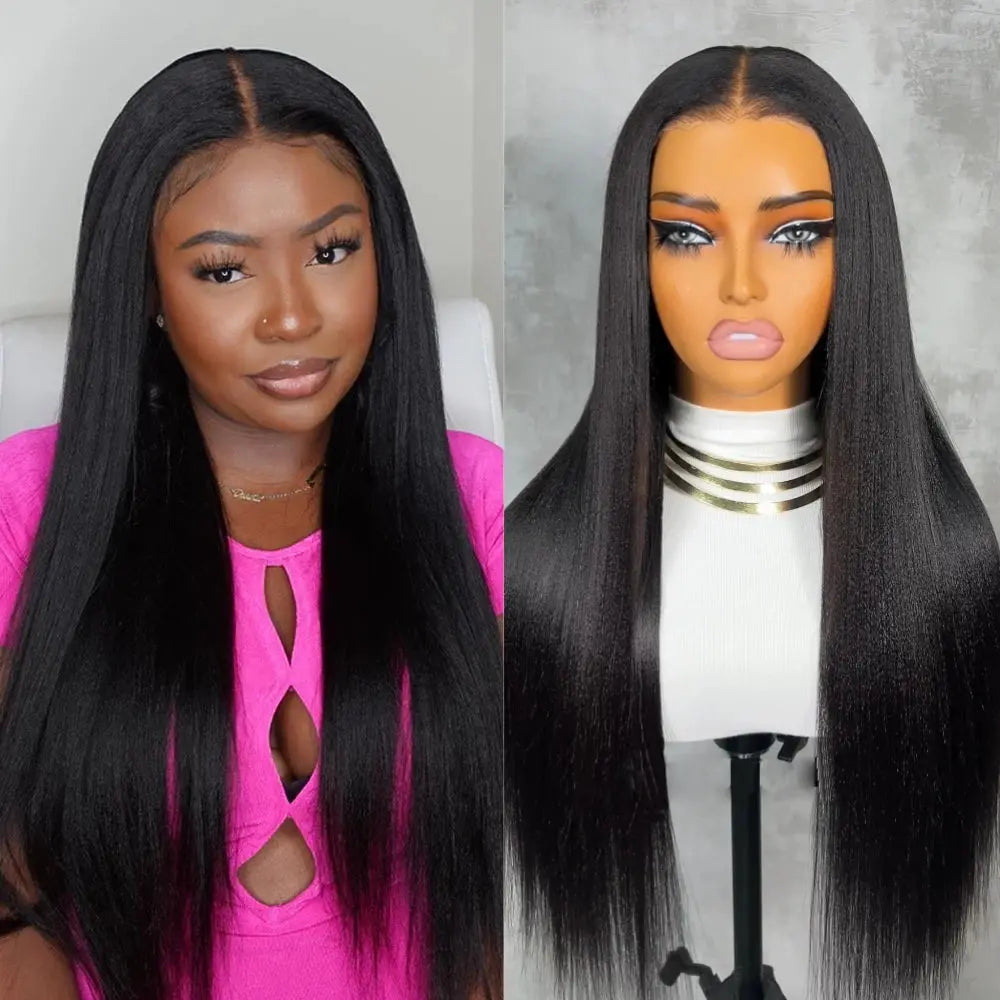 UNICE Hair Yaki Straight 7x5 Lace Closure Glueless Wigs Human Hair Ready To Wear Pre Cut Pre Bleached Pre Plucked Lace Wig - MaJuah