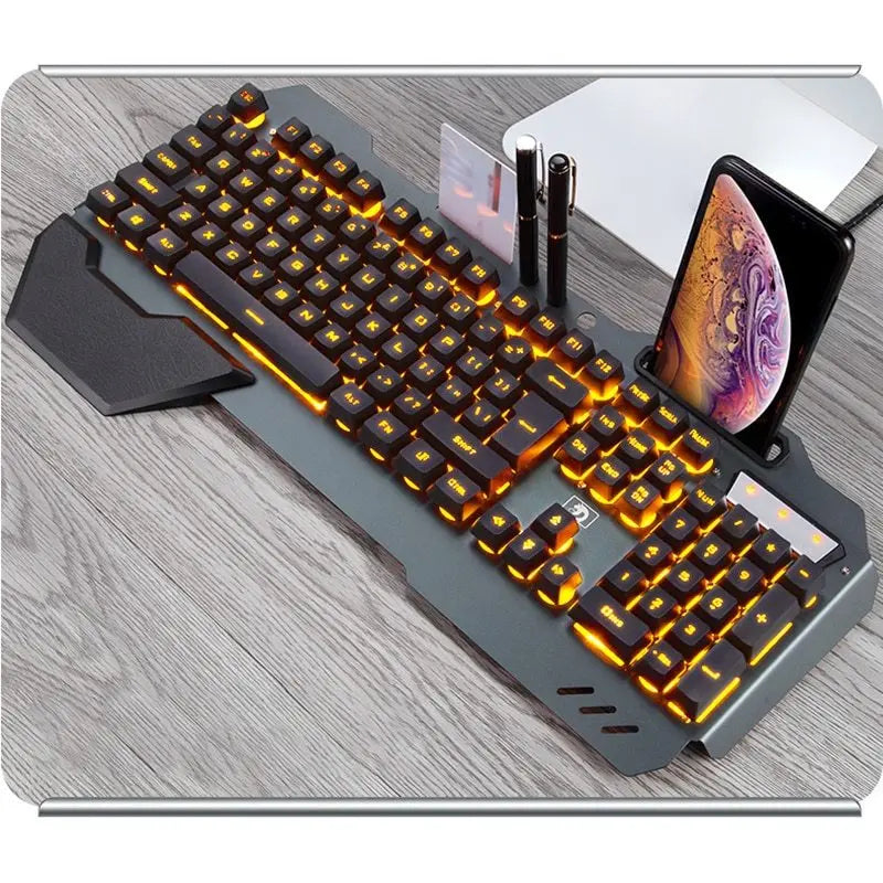 ErgonomicWired Gaming Keyboard with RGB Backlight Phone Holder - MaJuah