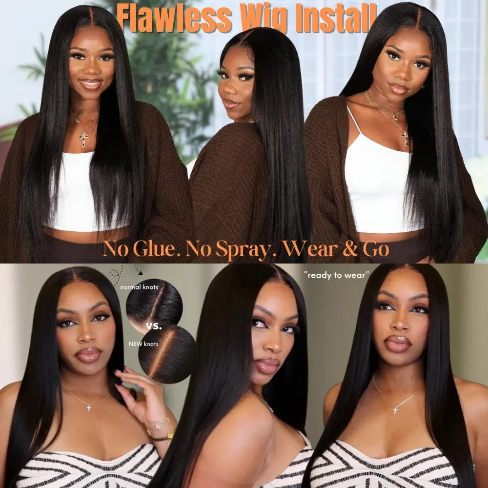 UNICE Hair Yaki Straight 7x5 Lace Closure Glueless Wigs Human Hair Ready To Wear Pre Cut Pre Bleached Pre Plucked Lace Wig - MaJuah