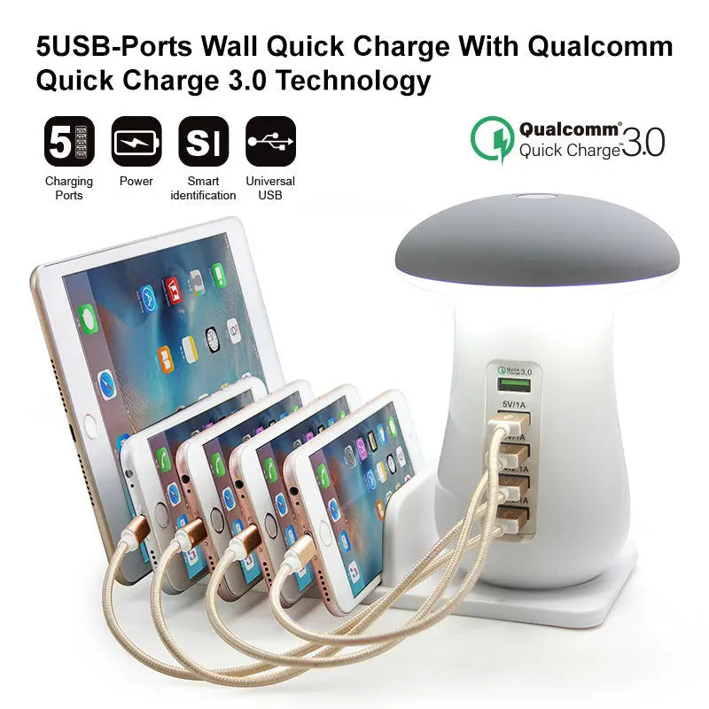 2 In 1 Multifunction Mushroom Lamp LED Lamp Holder USB Charger Home Office Supplies - MaJuah