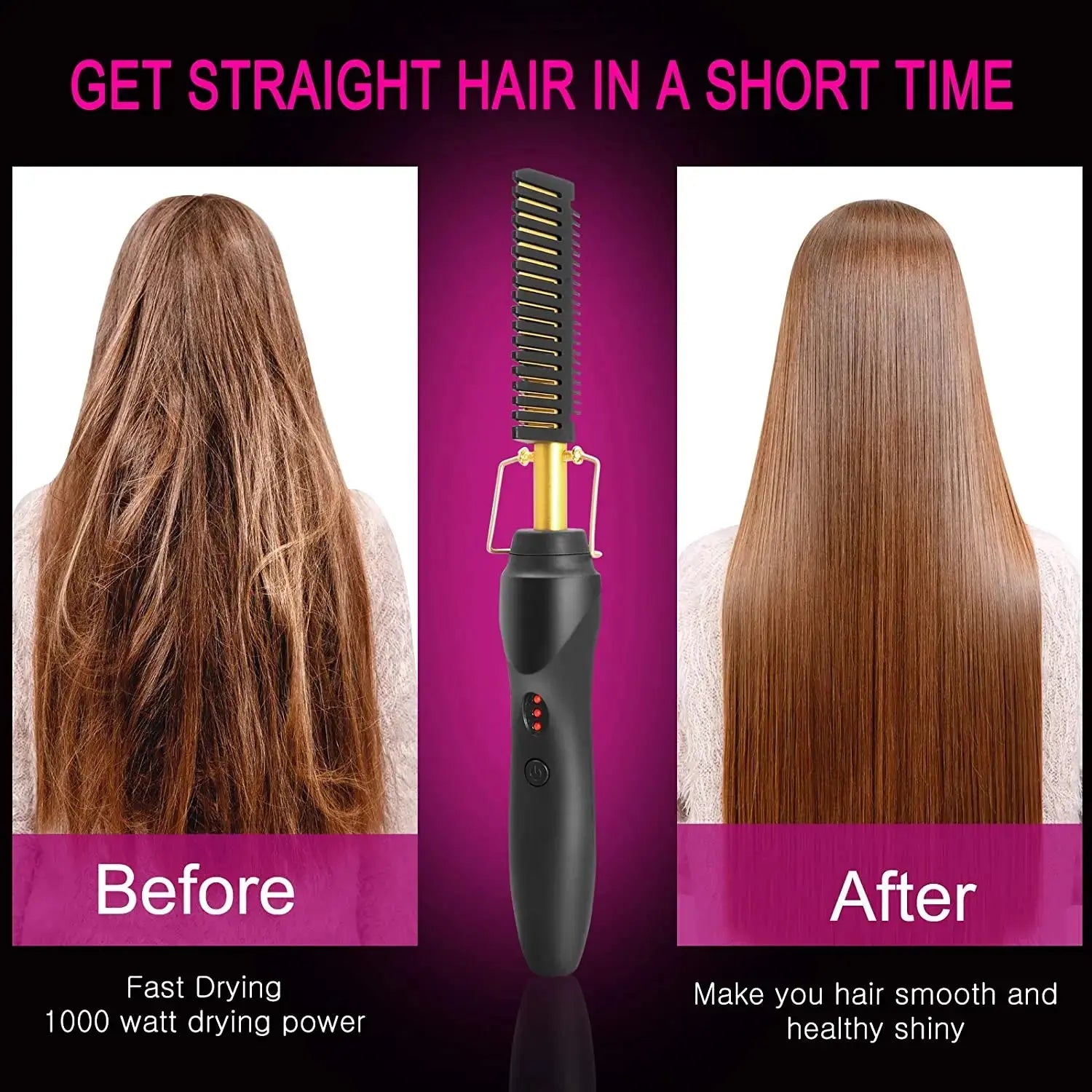 2 in1 Hot Comb Hair Straightener Electric Heating Comb Fast Heating Portable Travel Anti-Scald Beard Straightener Press Hot Comb - MaJuah