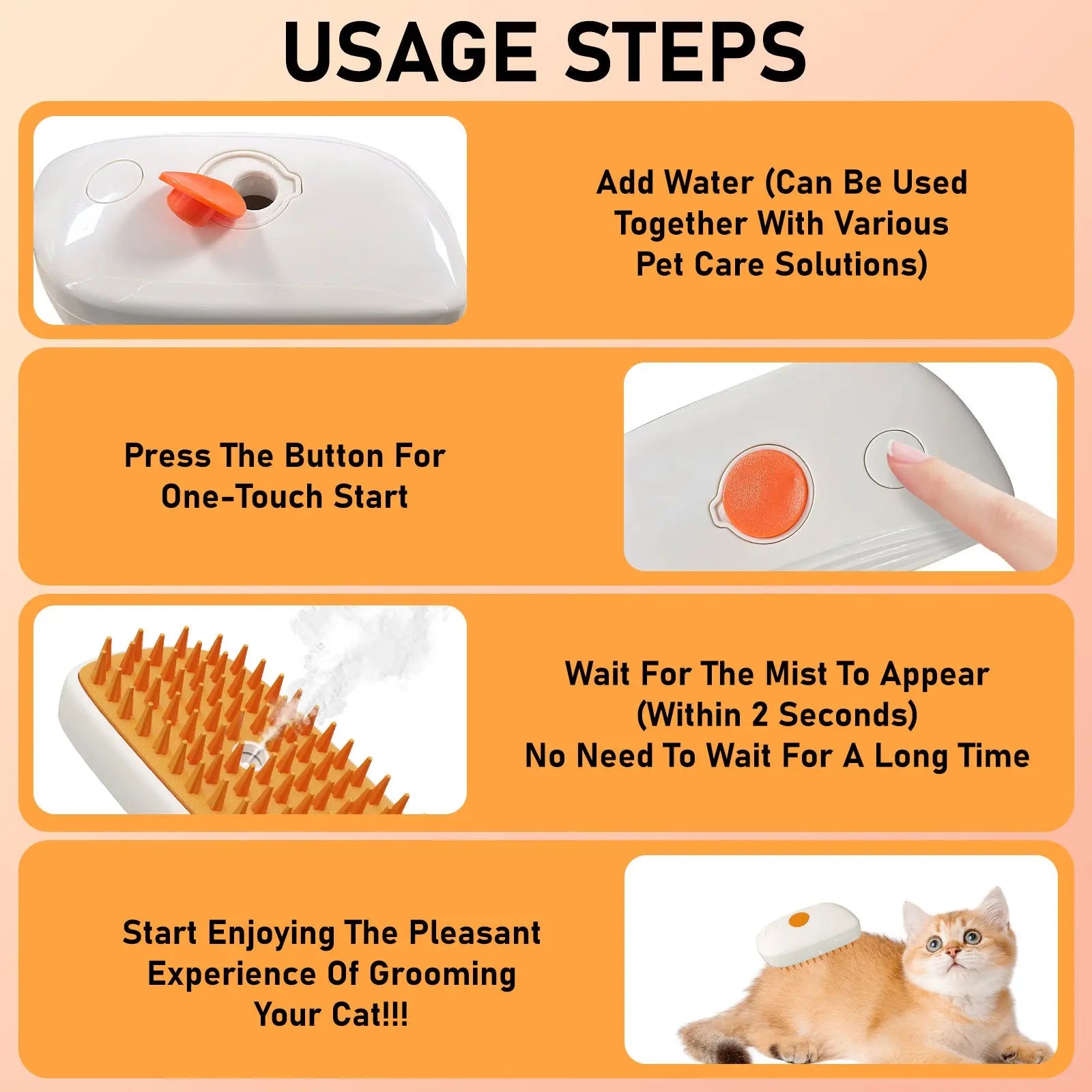 4 In 1 Cat Steam Brush, Anti Static Shedding Spray Comb, Hair Removal, Mist Indoor Steamy Grooming Brush For Dog, Water Spritz Defur Cepillo, Spa Steamer Cloud Para Gatos - MaJuah