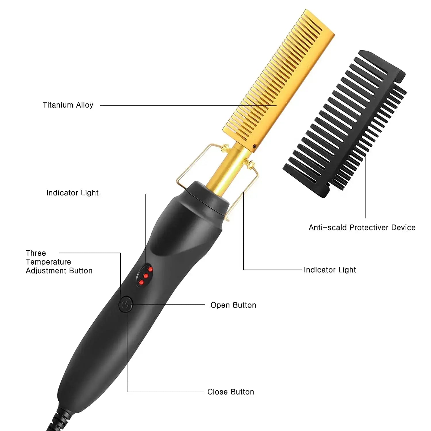 2 in1 Hot Comb Hair Straightener Electric Heating Comb Fast Heating Portable Travel Anti-Scald Beard Straightener Press Hot Comb - MaJuah
