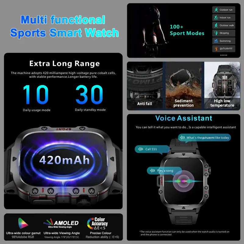2024 Outdoor Military 3ATM Waterproof Smart Watch Men 420mAh Battery Heart Rate Sports Fitness Watches Bluetooth Call Smartwatch - MaJuah