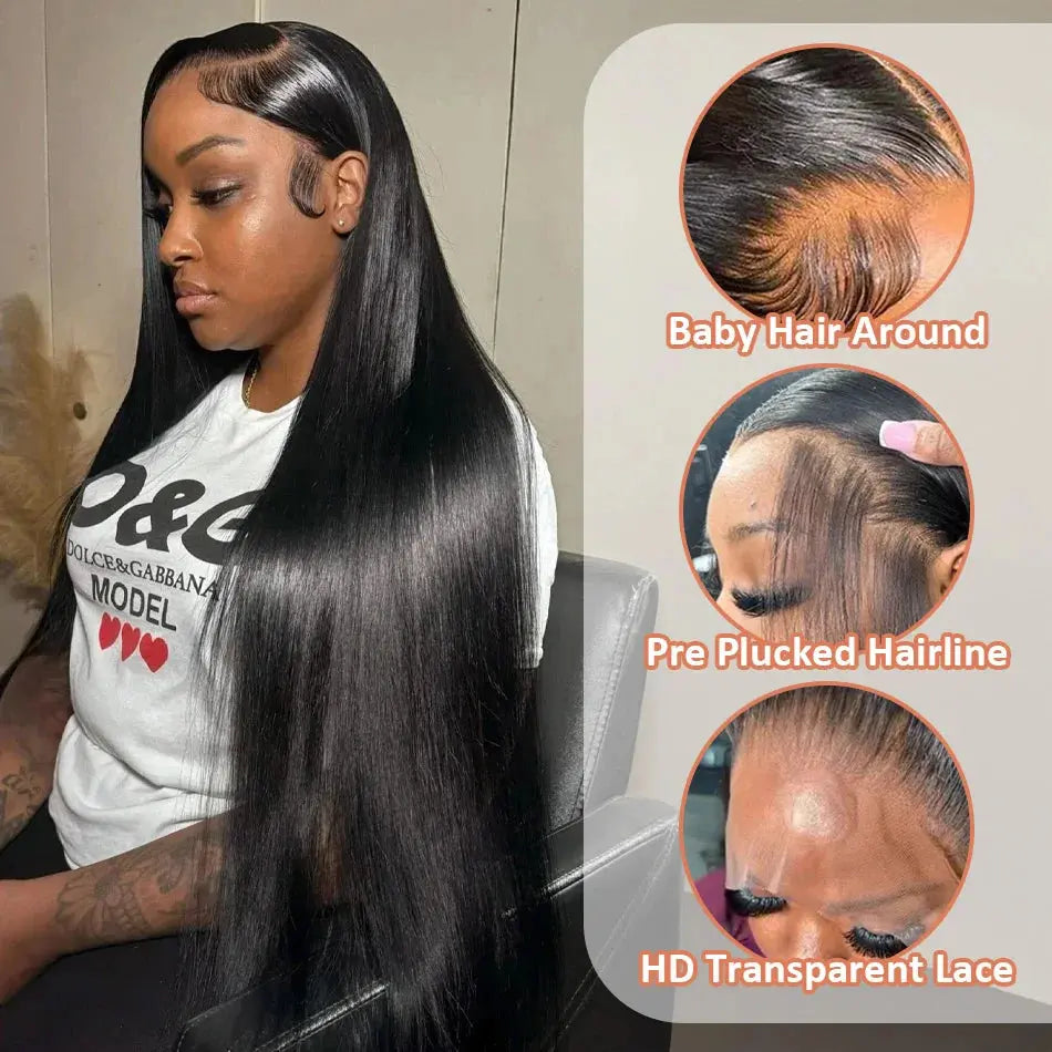 250 Density 13x4 13x6 HD Transparent Bone Straight 30 40 Inches Lace Front Human Hair Wigs Brazilian Frontal Wigs For Women, Ships From - United States, Density - 250% - MaJuah