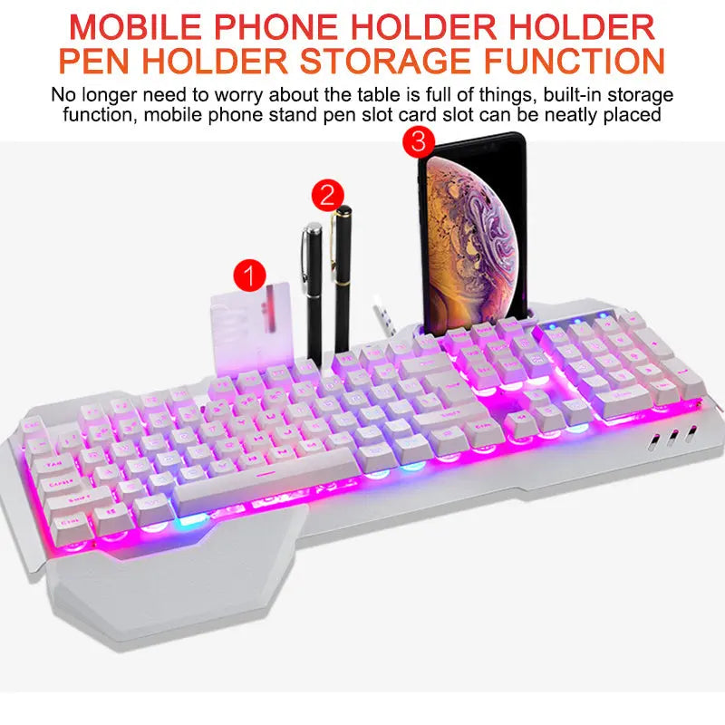 ErgonomicWired Gaming Keyboard with RGB Backlight Phone Holder - MaJuah