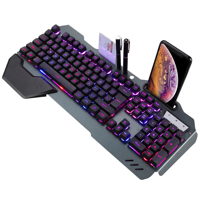 ErgonomicWired Gaming Keyboard with RGB Backlight Phone Holder - MaJuah