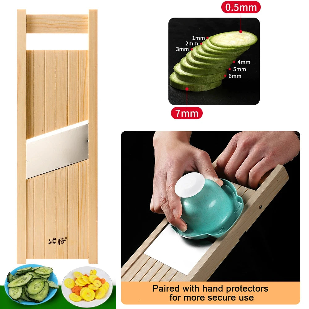 Wooden Adjustable Vegetables Cutter 0.5-7mm Slicer for Potato,Tomato and Onion Cabbage Shredder Chip Fruit Chopper