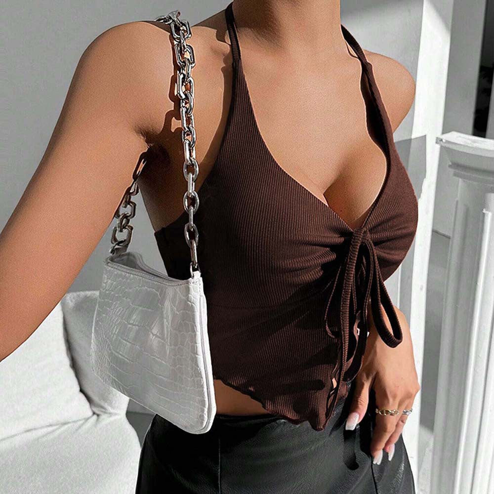 European And American Sexy Style Halter Top Autumn And Winter New Backless Short Top For Women CozyPet Store