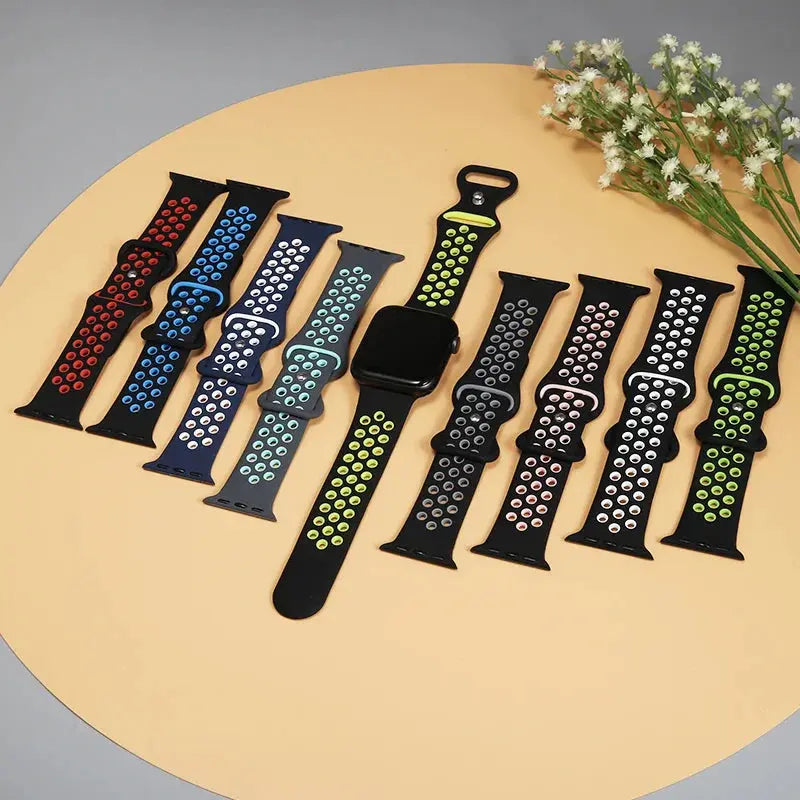 Silicone Strap for Apple Watch Band Ultra 2 49mm 38mm 42mm Sport Bracelet iWatch Series 9 8 7 41mm 45 mm 7 6 SE 5 4 3 44mm 40mm - MaJuah