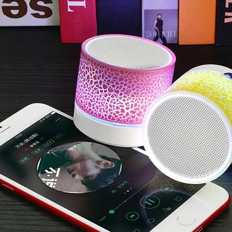 A9 Mini Portable Speaker Bluetooth Wireless Car Audio Dazzling Crack LED Lights Subwoofer Support TF SD Card USB Charging For PC - MaJuah