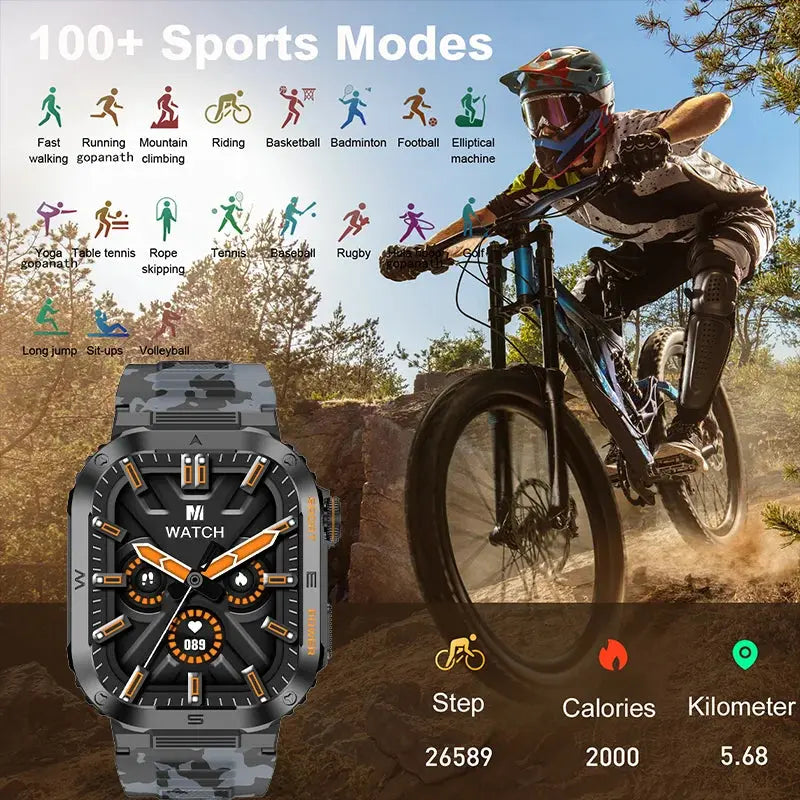 Rugged And Durable Military Smart Watch Ip68 Waterproof 2.01 '' HD Display Bluetooth Voice Smart Watch For Android IOS XIAOMI - MaJuah