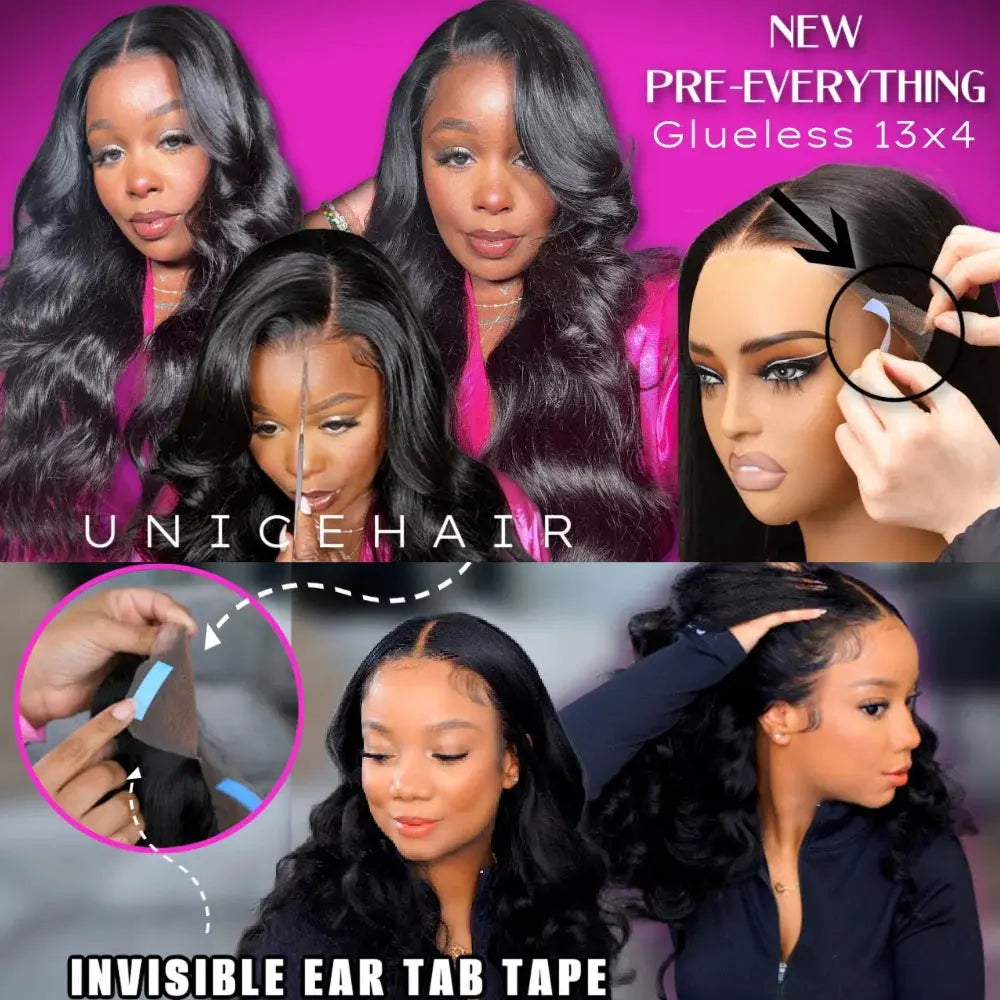 UNice PreEverything 13x4 Frontal Wig Human Hair Body Wave Lace Front Wig Pre Cut Pre Bleached Pre Plucked Lace Wig Ready To Wear, Ships From - United States - MaJuah