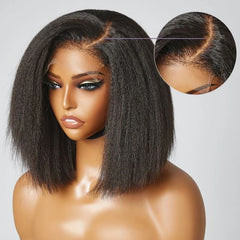 Yaki Glueless Wig Human Hair Ready To Wear 13X4 Lace Frontal Pre Plucked Pre Cut Kinky Straight HD Transparent For Women