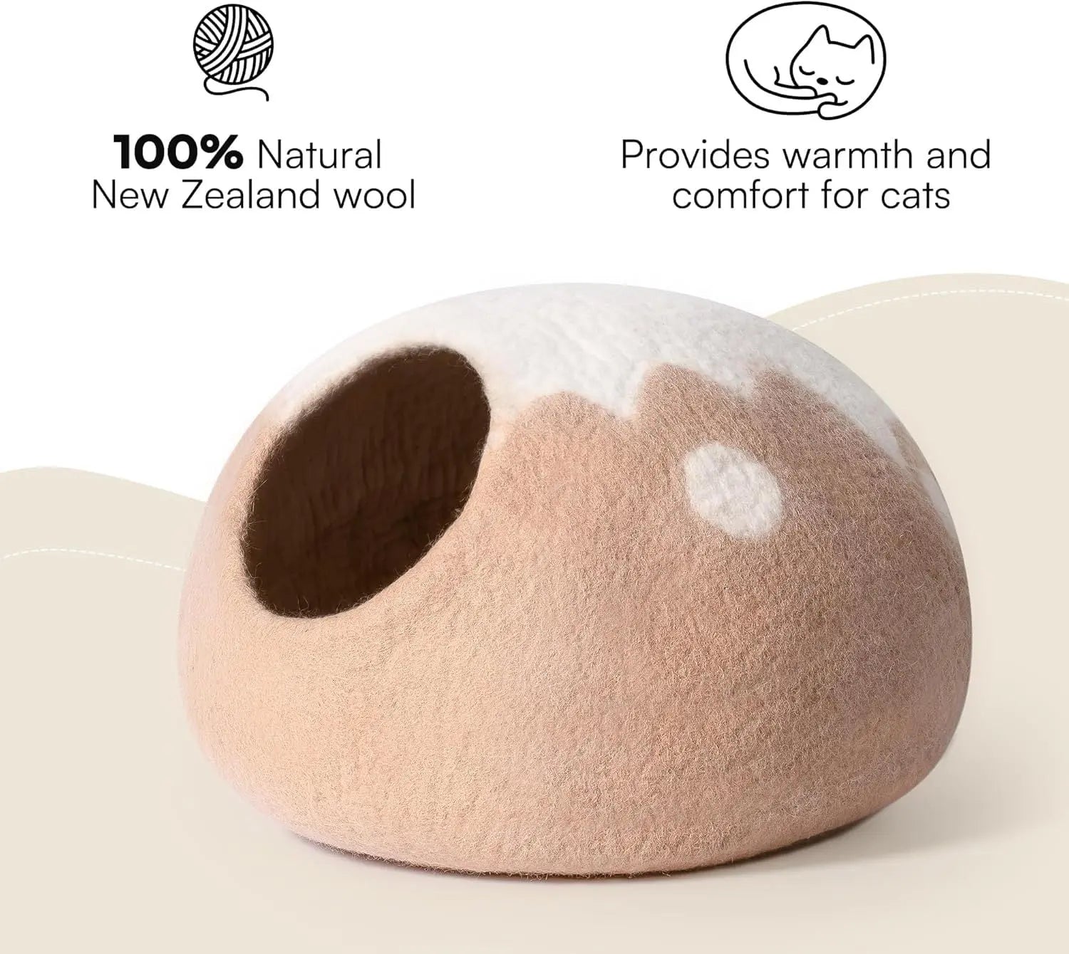 MEWOOFUN Handmade Wool Cat Cave Bed - Natural Felt Hideaway House For Indoor Cats & Kittens, Breathable Warm Pet Bed Grey, Medium - MaJuah