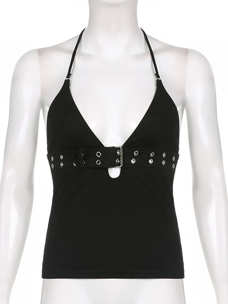 Y2K Bandage Crop Top Black Backless Top Lace Up Cute Party Beach Summer Sweats Women Retro Basic Mini Vest MaJuah