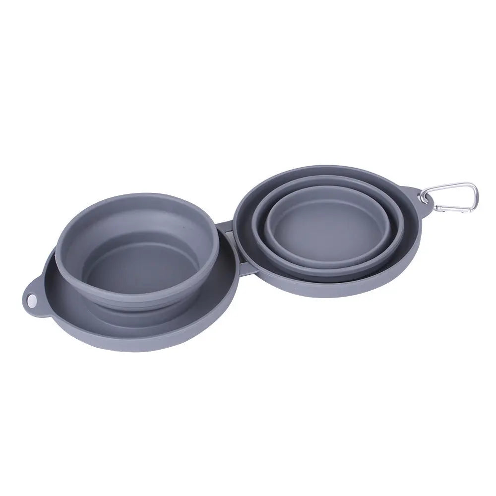 Rubber Foldable Double Bowl Pet Feeding Bowl Pets Supplies Dog Cat Bowls - MaJuah