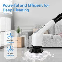 Electric Spin Scrubber Cleaning Turbo Scrub Brush with 7 Replacement Brush Heads Adjustable Handle Kitchen Bathroom Clean Tools