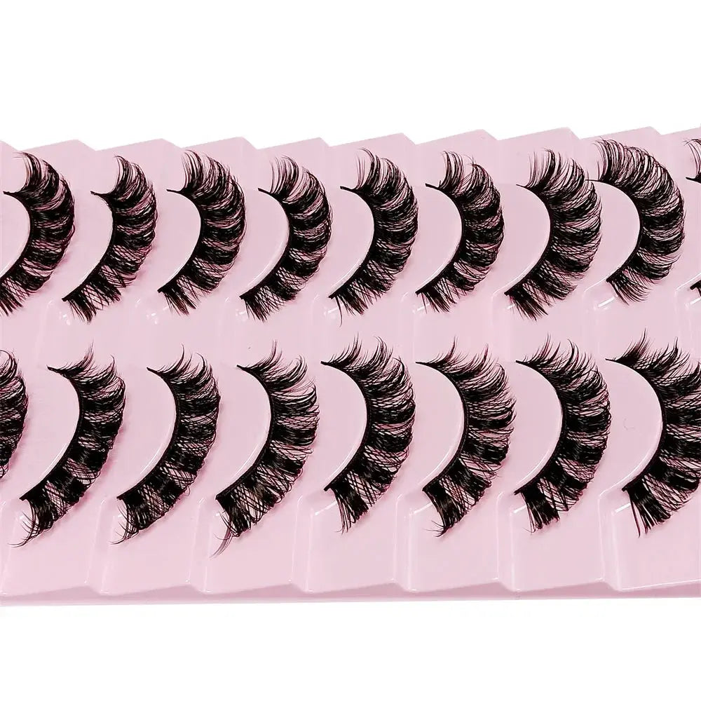10 Pairs DD Curl Russian Strip Lashes Fluffy Volume False Eyelashes DD Curl Dramatic Messy Faux Mink Fake Lashes Make Up - MaJuah