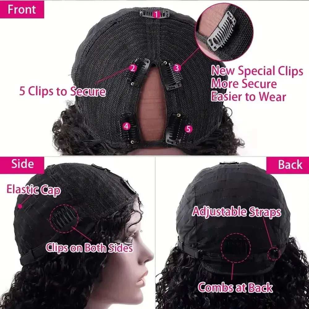 Upgraded V Part Wig Kinky Curly Wig Brazilian 32inch Natural Color Deep Wave Human Remy Hair For Women - MaJuah