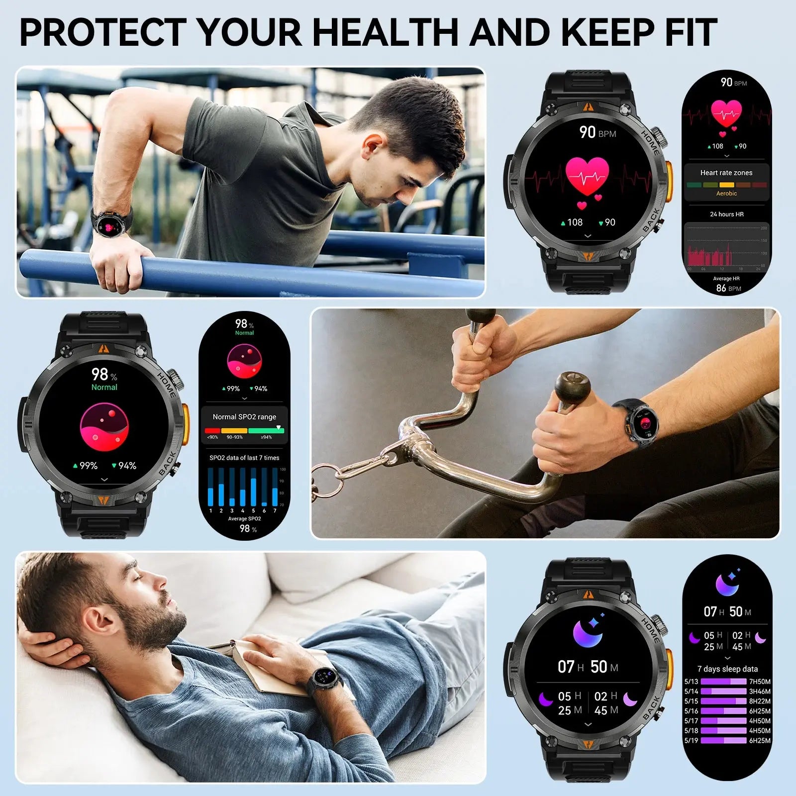 EIGIIS KE3 Bluetooth Call Smart Watch Men Full Touch Screen Health Monitor Clock With Flashlight Men SmartWatch For IOS Android - MaJuah