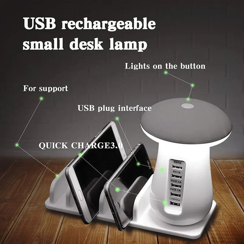 2 In 1 Multifunction Mushroom Lamp LED Lamp Holder USB Charger Home Office Supplies - MaJuah