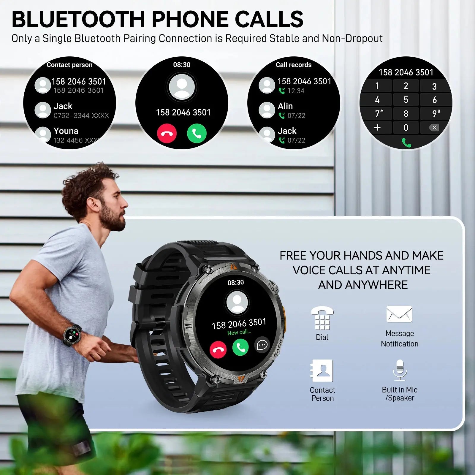 EIGIIS KE3 Bluetooth Call Smart Watch Men Full Touch Screen Health Monitor Clock With Flashlight Men SmartWatch For IOS Android - MaJuah