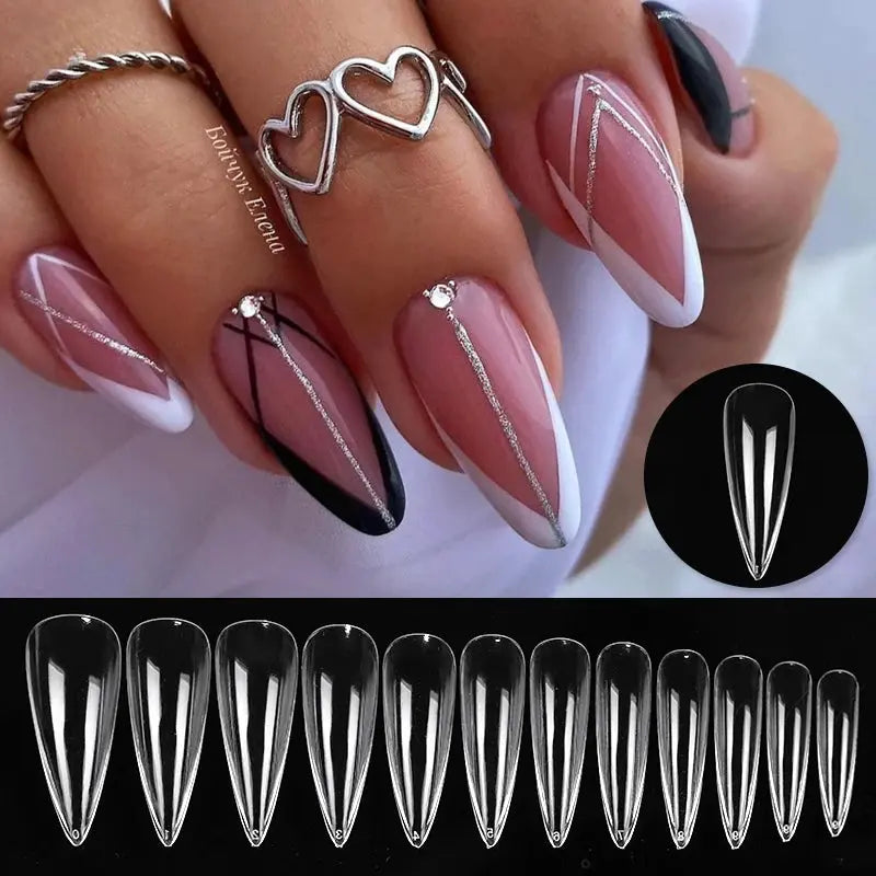 Press on Nails Coffin Soft Gel Tips Full Cover Fake Acrylic UV Gel Nails Extension System Oval Almond Sculpted False Nail Tips - MaJuah