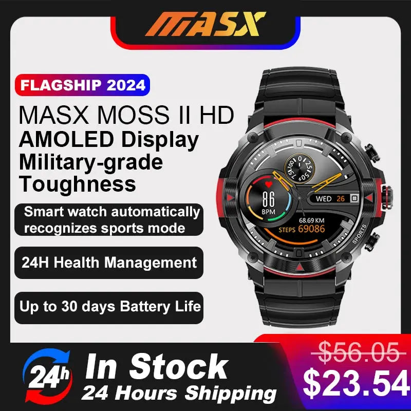 MASX MOSS Ⅱ smart watch 1.43'' AMOLED Display 420mAH bluetooth call Military-grade Toughness Waterproof Sport watch men - MaJuah