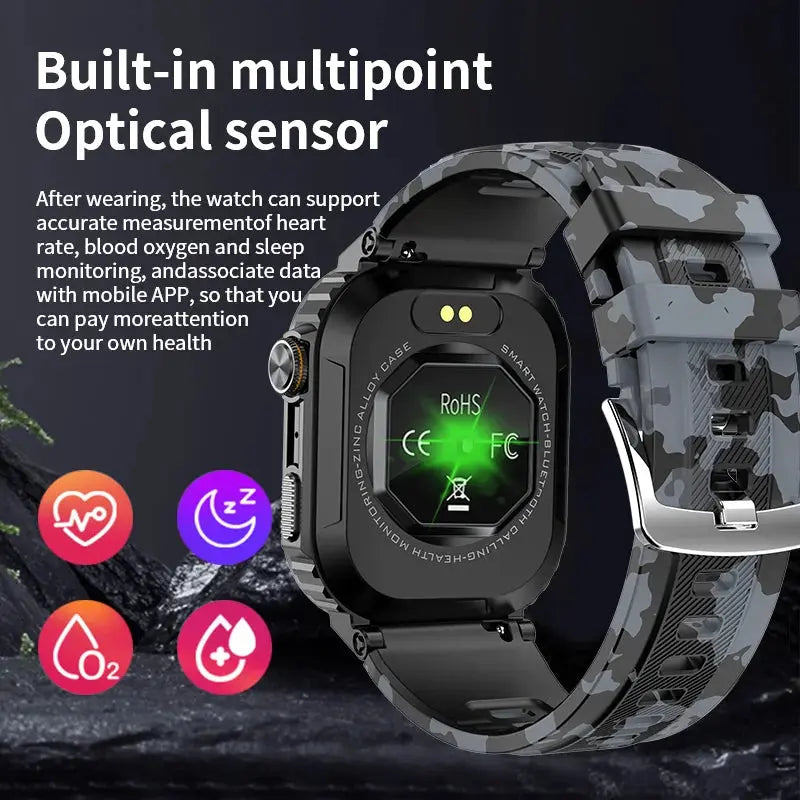Rugged And Durable Military Smart Watch Ip68 Waterproof 2.01 '' HD Display Bluetooth Voice Smart Watch For Android IOS XIAOMI - MaJuah