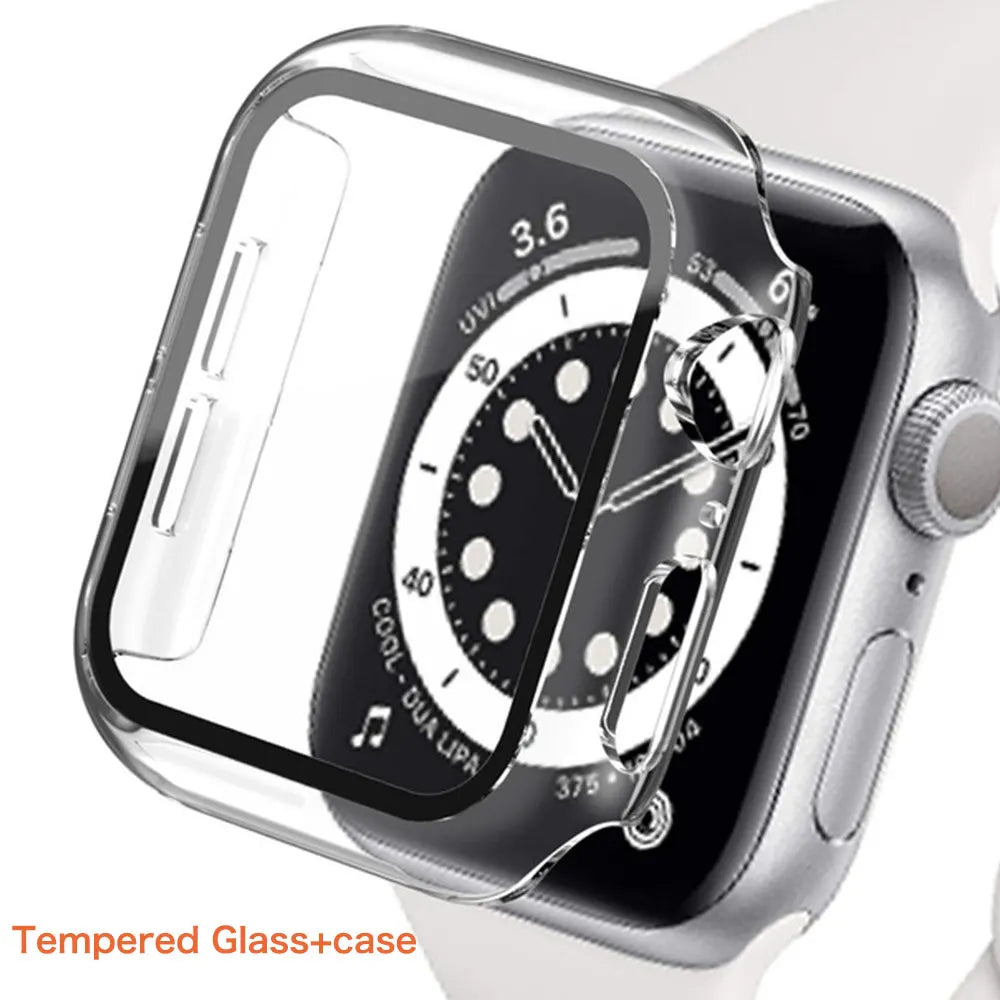 Tempered Glass+ cover For Apple Watch Case series 9 8 7 41mm 45mm 42mm HD PC bumper Screen Protector iWatch 6 5 4 se 44mm 40mm