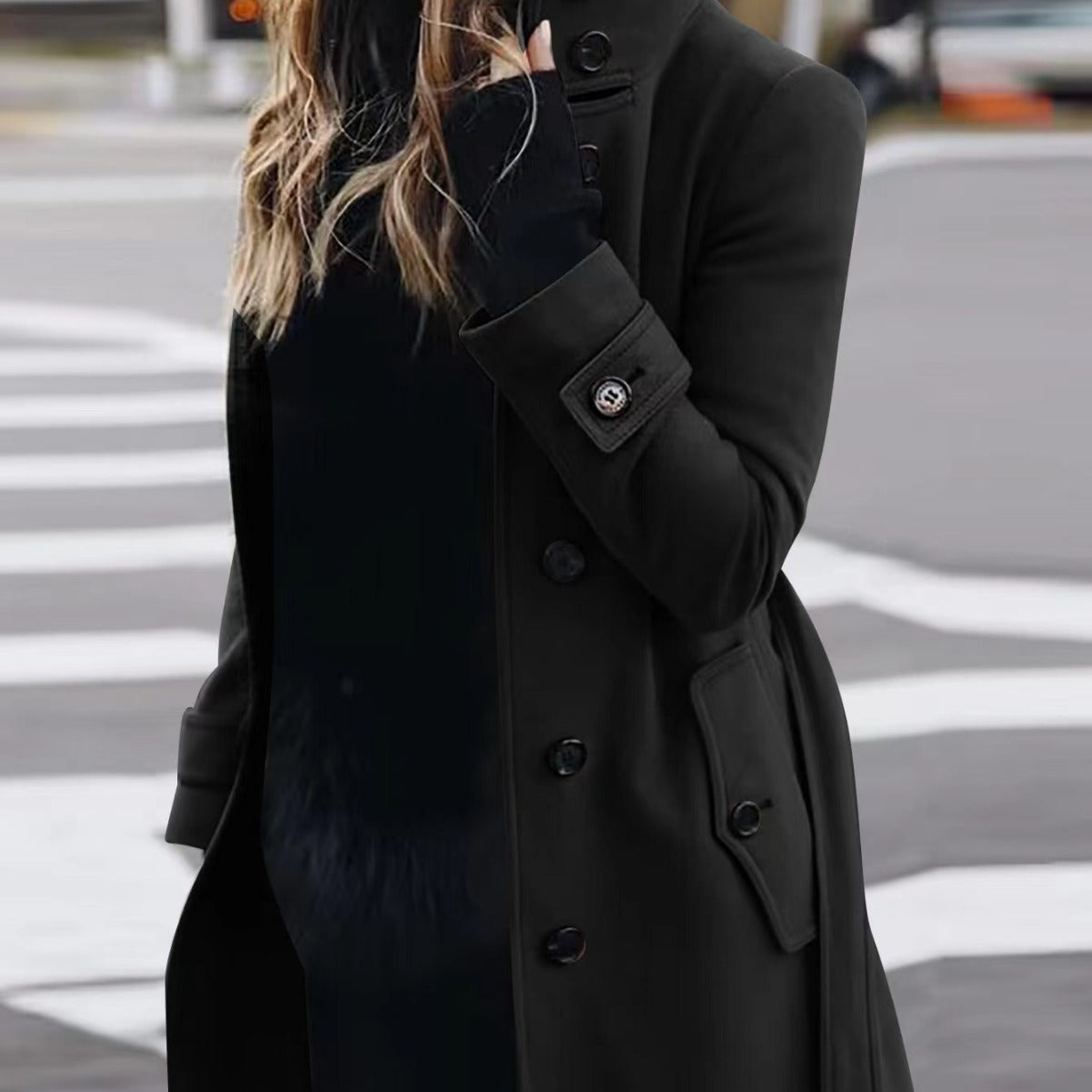 Autumn Winter New Woolen Coat Women's Slim Fit Cardigan Large Coat Women Long Sleeve Single Breasted Stand Collar Woolen Coat Jingqian