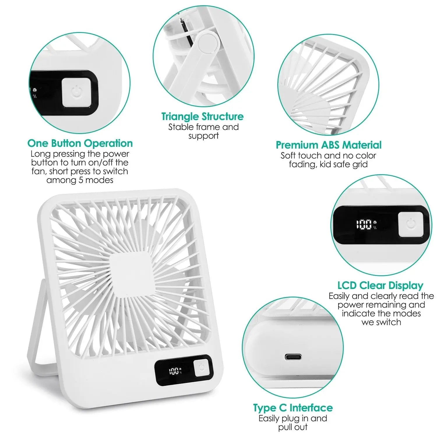 3 Colors Options -- 1Pc Mini Desktop Cooling Fan Rechargeable Battery Powered Personal Fan Speed Adjustment Strong Airflow Quiet Travel Fan With LCD Display For Home Office Travel - MaJuah
