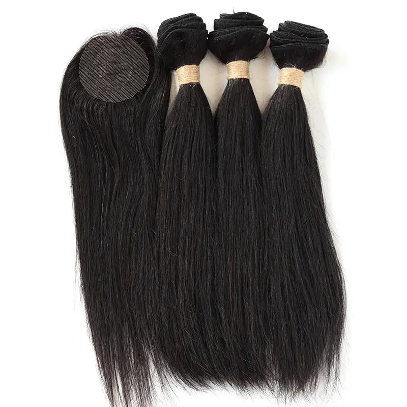 Kinky Curly Bundles With Closure Natural Human Hair Bundles Short Indian Hair Bundles With Circular Closure - MaJuah